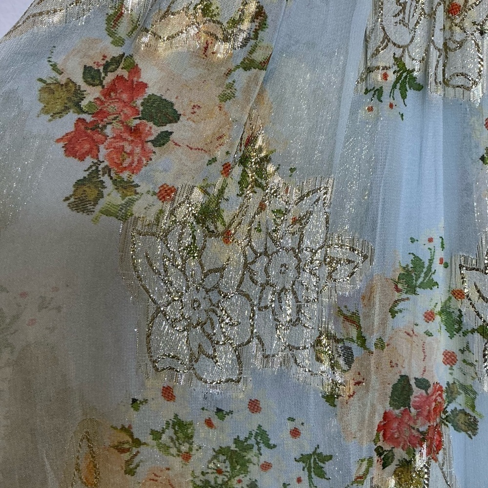 HEMANT & NANDITA Livia Floral Whimsical Sparkly Chiffon Dress with Slip XSmall - Picture 14 of 16